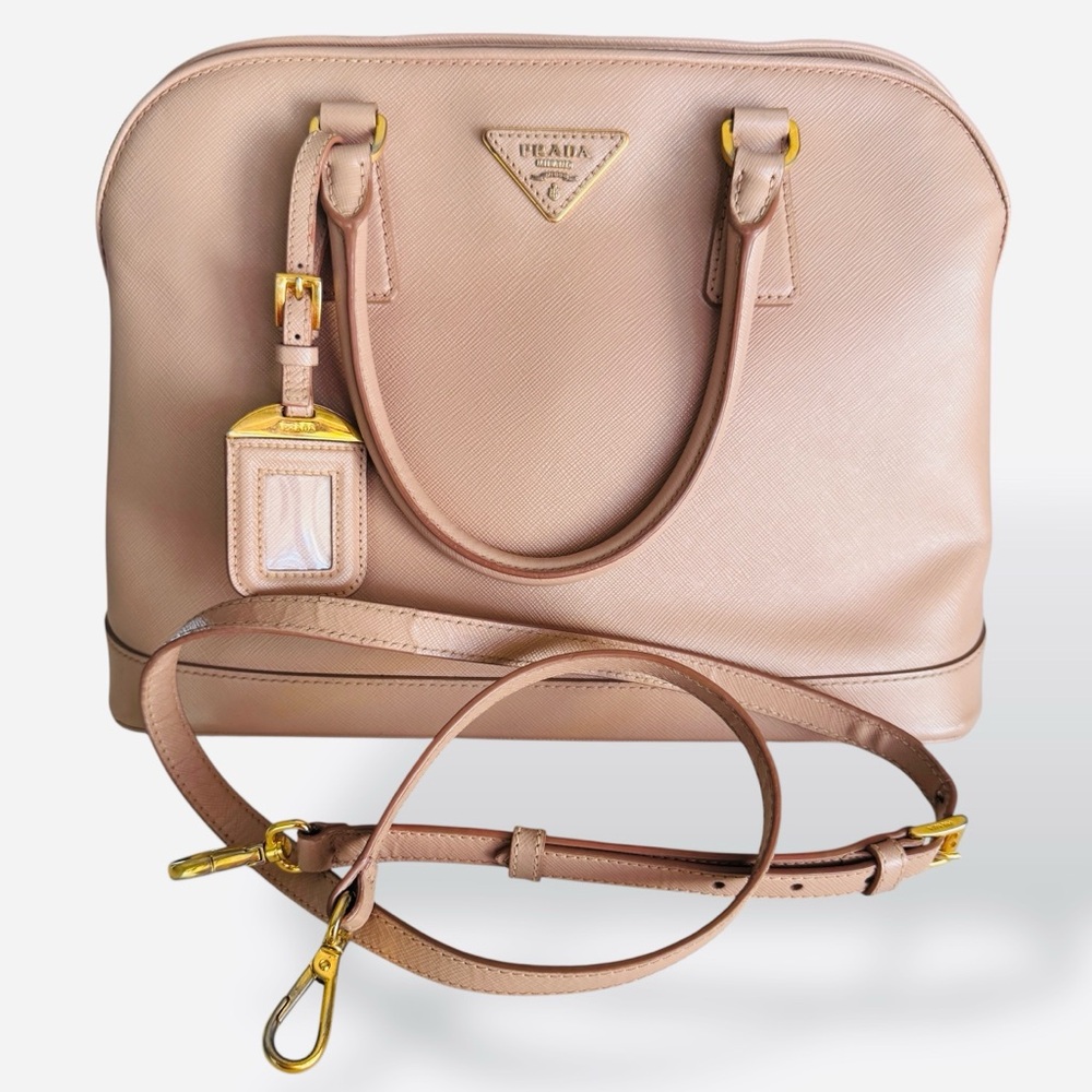 Prada Promenade Medium Saffiano Leather Top Handle Crossbody Bag Blush Beige